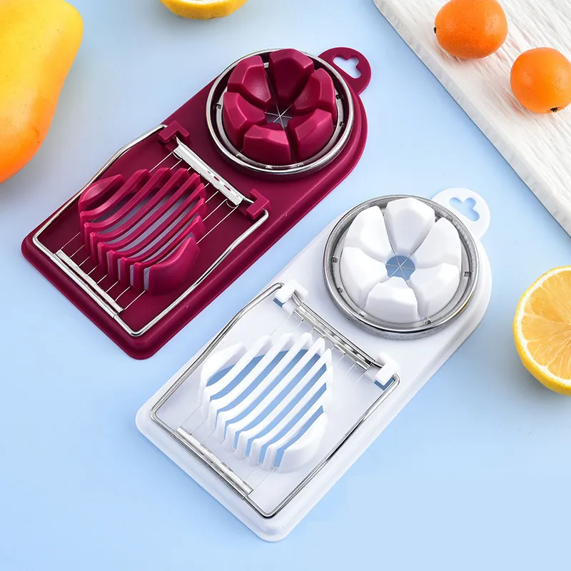 Stainless Steel 2-in-1 Egg Slicer – Multifunctional Egg Cutter for Hard-Boiled Eggs, Centennial Eggs, and Preserved Eggs, Durable Kitchen Tool with Wire Cutter for Salad & Garnish
